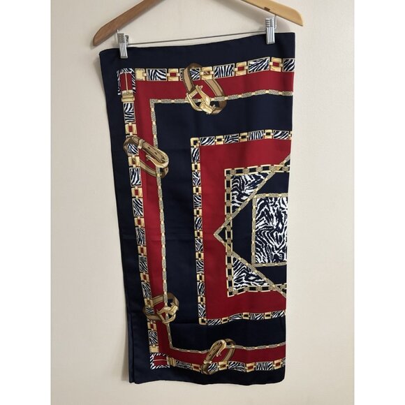 Satin Scarf Equestrian Horse 30" Square Black Red Gold Large Shawl - Picture 2 of 7